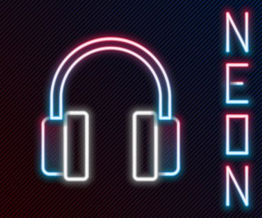 Parlayan neon hattı kulaklık simgesi siyah arkaplanda izole edildi. Kulaklıklar. Müzik, hizmet, iletişim ve operatör konsepti. Renkli taslak konsepti. Vektör