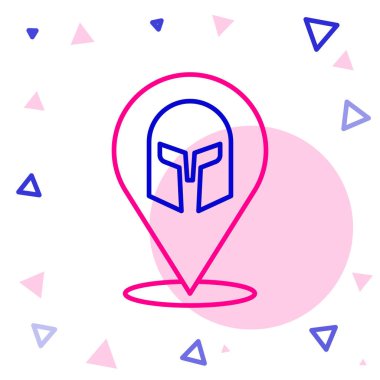 Beyaz arkaplanda Yunan çizgi miğferi simgesi izole edildi. Tüylü ya da at tüylü askerleri korumak için antika miğfer. Renkli taslak konsepti. Vektör