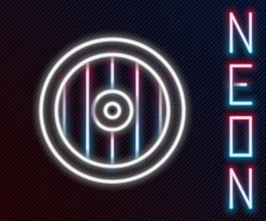 Siyah zemin üzerinde Yunan süs ikonu olan parlak neon çizgili Yunan kalkanı. Renkli taslak konsepti. Vektör