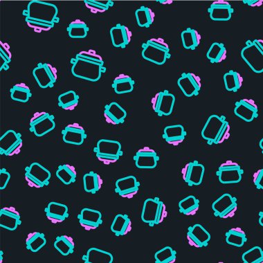 Çizgi Pişirme ikonu siyah arkaplanda izole edilmiş kusursuz desen. Haşlama ya da güveç besin sembolü. Vektör