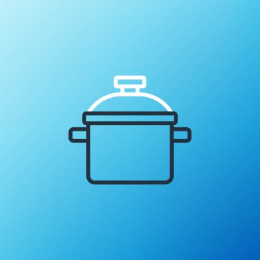 Hat Pişirme ikonu mavi arkaplanda izole edildi. Haşlama ya da güveç besin sembolü. Renkli taslak konsepti. Vektör