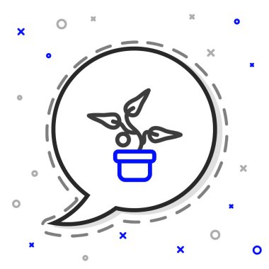 Çömlek simgesindeki Çizgi Tesisi beyaz arkaplanda izole edildi. Tencerede yetişen bir bitki. Saksı bitkisi işareti. Renkli taslak konsepti. Vektör