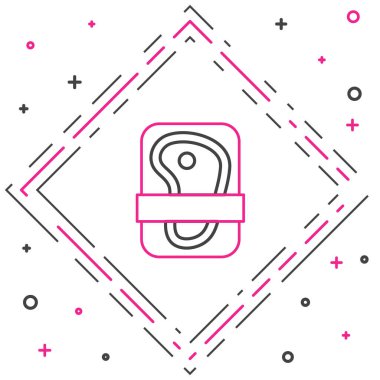 Beyaz arka planda et paketleme ikonu izole edildi. Plastik pakette taze biftek. Organik ürün. Renkli taslak konsepti. Vektör