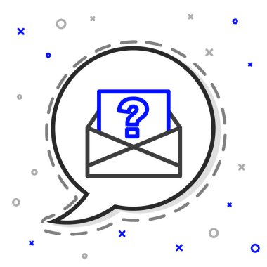 Beyaz arkaplanda soru işareti simgesi olan Satır Zarfı. Soru işareti sembollü mektup. İsteği e-postayla gönder. Renkli taslak konsepti. Vektör