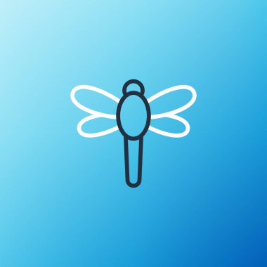 Dragonfly çizgi simgesi mavi arkaplanda izole edildi. Renkli taslak konsepti. Vektör