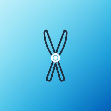 Mavi arkaplanda izole edilmiş simgeyi budamak için el yapımı makas. Ahşap saplı budama makası. Renkli taslak konsepti. Vektör