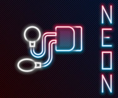 Parlayan neon hattı tansiyon ikonu siyah arkaplanda izole edildi. Renkli taslak konsepti. Vektör