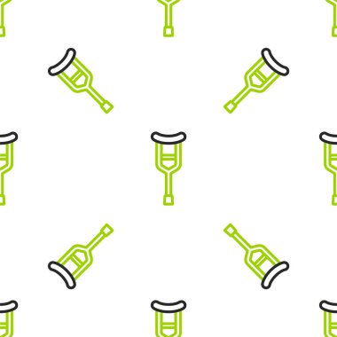 Çizgi Değnekleri veya koltuk değnekleri simgesi beyaz arkaplanda izole edilmiş kusursuz desen. Kas iskeleti hastalığı olan insanların rehabilitasyonu için gerekli ekipman. Vektör