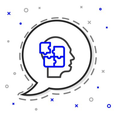 İnsan kafası bulmaca stratejisi simgesi beyaz arka planda izole edildi. Beyin işaretini düşünüyorum. Beynin sembol çalışması. Renkli taslak konsepti. Vektör