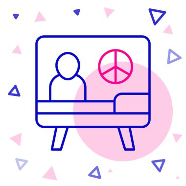 Beyaz arkaplanda çizgi barış simgesi izole edildi. Hippi barış sembolü. Renkli taslak konsepti. Vektör