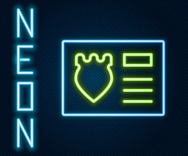 Žhnoucí Neonová Čára Policejní Odznak Ikonou Identifikačního Pouzdra Izolovaný Černém — Stockový vektor