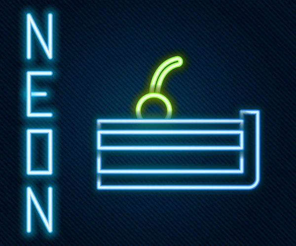 Glödande Neon Linje Cherry Cheesecake Skiva Med Frukt Topping Ikon — Stock vektor
