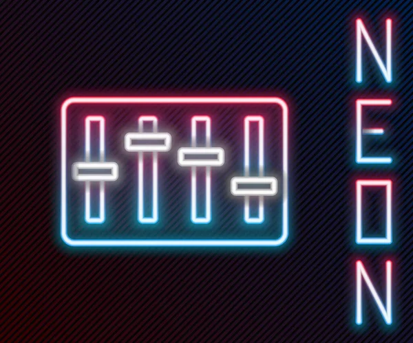Ragyogó Neon Vonal Sound Mixer Vezérlő Ikon Elszigetelt Fekete Háttérrel — Stock Vector
