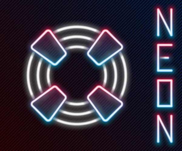 Glödande Neon Linje Lifebuoy Ikon Isolerad Svart Bakgrund Livbältessymbol Färgstarkt — Stock vektor