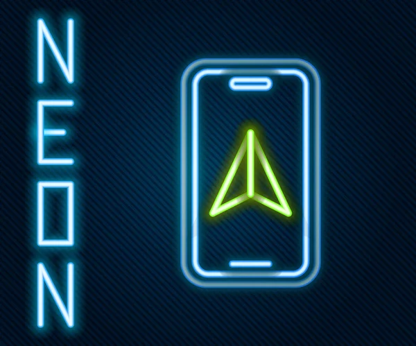 Glödande Neon Linje Infographic Stadskartan Navigeringsikonen Isolerad Svart Bakgrund Mobile — Stock vektor