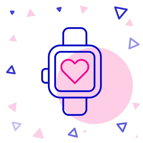 Line Reloj Inteligente Que Muestra Icono Ritmo Cardíaco Aislado Sobre — Vector de stock