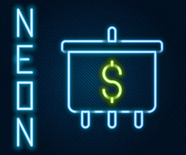 Zářící Neonová Čára Cíl Ikonou Symbolu Dolaru Izolovaný Černém Pozadí — Stockový vektor