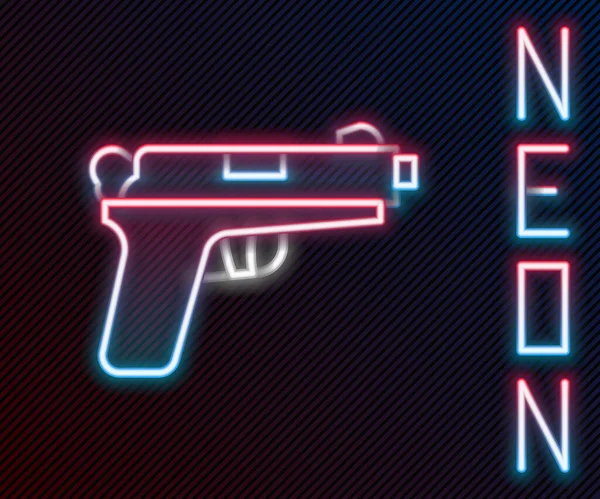 Светящийся Неоновая Линия Пистолет Пистолет Значок Изолирован Черном Фоне Полиция — стоковый вектор