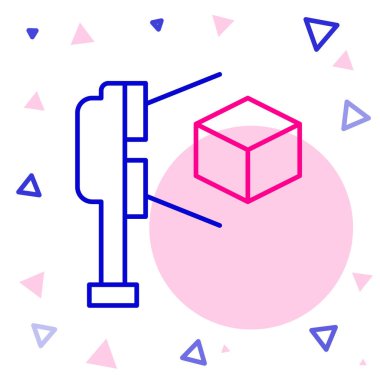 Beyaz arkaplanda izole edilmiş küp projeksiyon simgesine sahip 3D satır tarayıcısı. Renkli taslak konsepti. Vektör