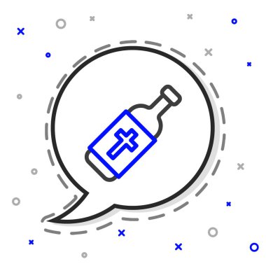 Kutsal su şişesi simgesi beyaz arkaplanda izole edilmiş. Sihirli sıvıyla birlikte cam şişe. Renkli taslak konsepti. Vektör