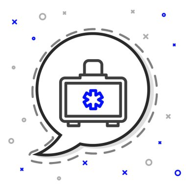 İlk yardım çantası simgesi beyaz arkaplanda izole edildi. Haçlı sağlık kutusu. Acil durumlar için tıbbi ekipman. Sağlık sigortası konsepti. Renkli taslak konsepti. Vektör