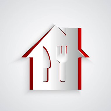 Kağıt kesiği Çevrimiçi sipariş ve fast food dağıtım ikonu gri arka planda izole edildi. Kağıt sanatı tarzı. Vektör.