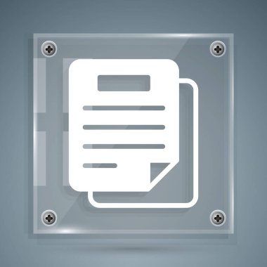 Beyaz Belge simgesi gri arkaplanda izole edildi. Dosya simgesi. Kontrol listesi simgesi. İş konsepti. Kare cam paneller. Vektör.