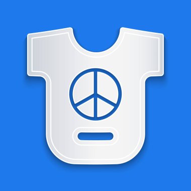 Kağıt kesiği mavi arka planda izole edilmiş barış simgesi. Hippi barış sembolü. Kağıt sanatı tarzı. Vektör.