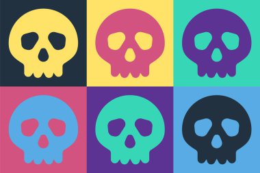 Pop Art Skull simgesi renk arkaplanında izole edildi. Mutlu Cadılar Bayramı Partisi. Vektör.