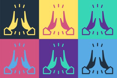 Pop Art Gayri resmi selamlama simgesi renk arkaplanında izole edildi. Mutlu insanlar beşlik çakıyor. Vektör.