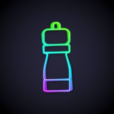 Parlayan neon çizgisi Pepper simgesi siyah arkaplanda izole edildi. Yemek pişirme baharatları. Vektör.