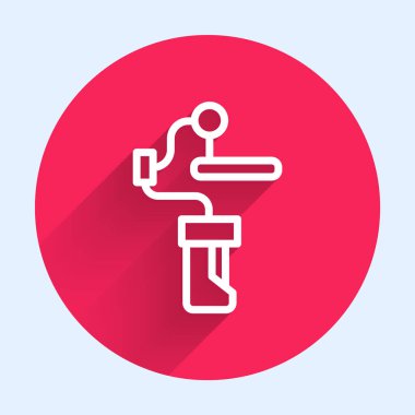 Kamera simgesi için uzun gölgeli beyaz çizgi Gimbal dengeleyicisi. Kırmızı daire düğmesi. Vektör.