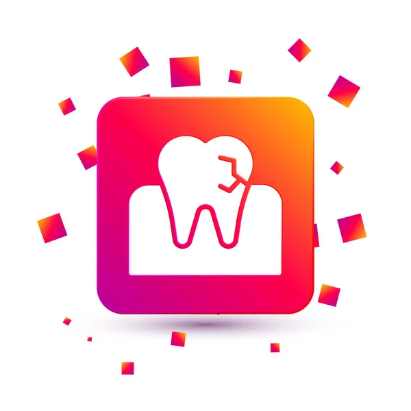 Biały Ząb Ikoną Próchnicy Białym Tle Rozpad Zębów Kwadratowy Przycisk — Wektor stockowy