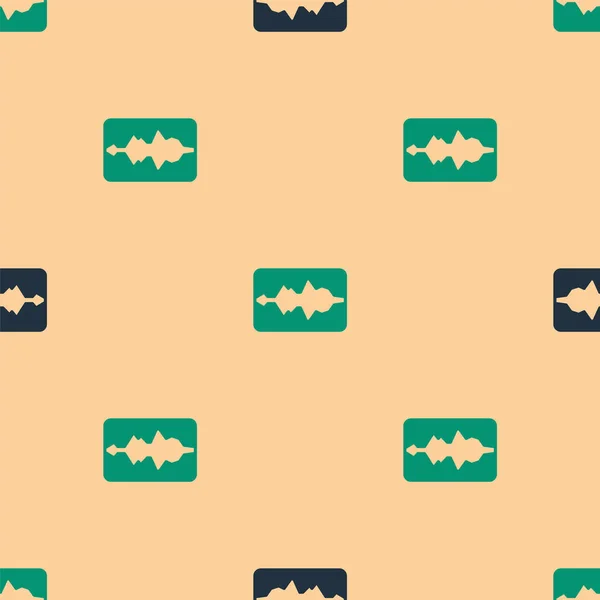 Зеленый Черный Значок Эквалайзера Музыкальных Волн Выделен Бежевым Узором Звуковая — стоковый вектор