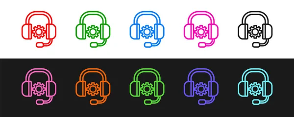 Set Line Headphones Icon Isolated Black White Background Support Customer — Stock Vector