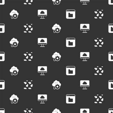Set Browser files, Data stream, Cloud technology data transfer and on seamless pattern. Vector