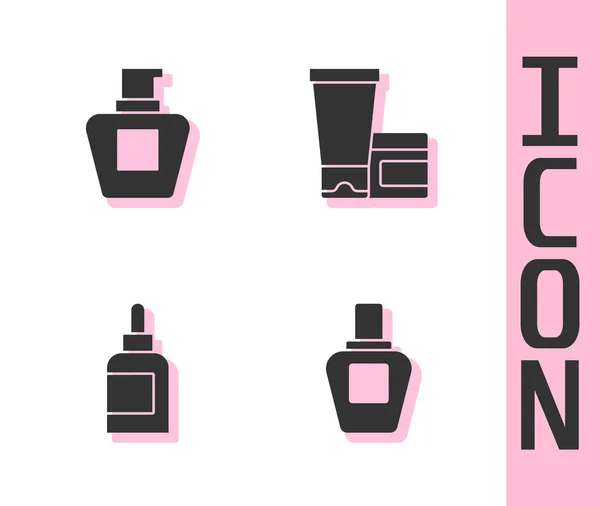 Set Parfum, Crème of lotion cosmetische buis, en pictogram. Vector — Stockvector