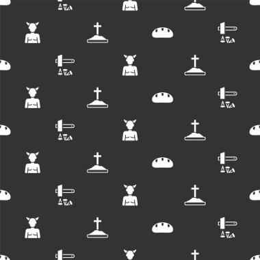 Ekmek somunu, İsa 'nın çarmıha gerilmesi Krampus, kusursuz desenli haç ve mezar. Vektör