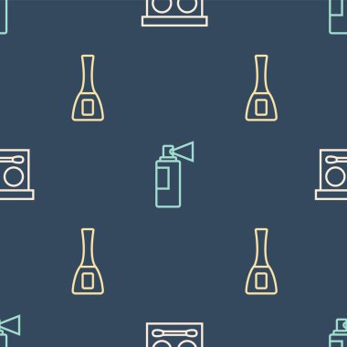 Göz farı paleti, tırnak cilası şişesi ve parfümü kusursuz desene ayarlayın. Vektör