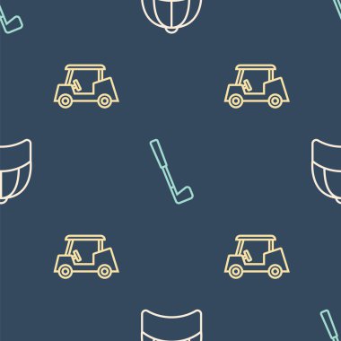 Beyzbol şapkası, golf arabası ve golf sopası. Vektör