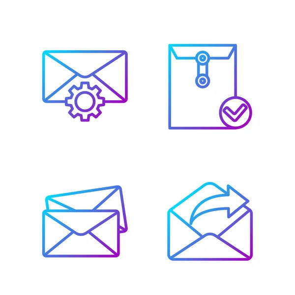 Set line Outgoing mail, Envelope, Envelope setting and Envelope and check mark. Gradient color icons. Vector — Stock Vector