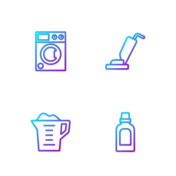 Set line Bottle for cleaning agent, Washing powder, Washer and Vacuum cleaner. Gradient color icons. Vector — Stock Vector