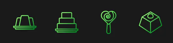 Сет линии Lollipop, желейный торт, торт и шоколадный пирог Brownie. Градиентные цветные иконки. Вектор — стоковый вектор