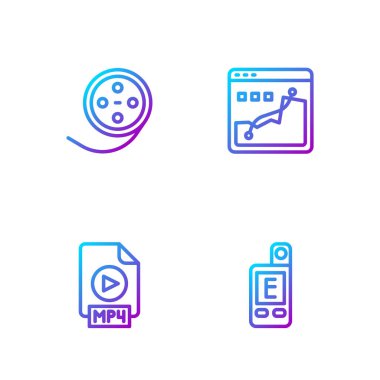 Satır Işık Ölçer, MP4 dosya belgesi, Film makarası ve Histogram grafik fotoğrafçılığını ayarla. Renk simgeleri. Vektör