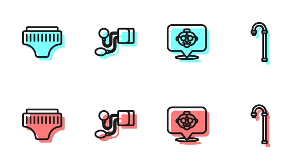 Set line Grandmother, Adult diaper, Blood pressure and Walking stick cane icon. Vector — Διανυσματικό Αρχείο