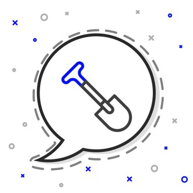 Beyaz arkaplanda çizgi küreği simgesi izole edildi. Bahçe aletleri. Bahçecilik, tarım, çiftçilik aleti. Renkli taslak konsepti. Vektör.