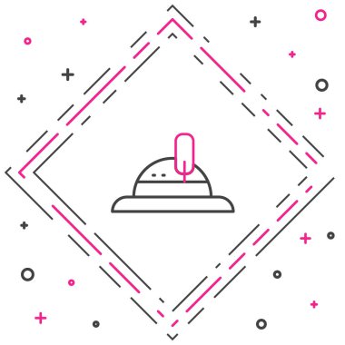 Çizgi Avcısı şapka simgesi beyaz arkaplanda izole edildi. Ekose kış şapkası. Renkli taslak konsepti. Vektör.