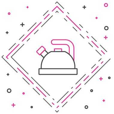 Beyaz arkaplanda ikonu olan çizgi çaydanlığı izole edildi. Çaydanlık ikonu. Renkli taslak konsepti. Vektör.