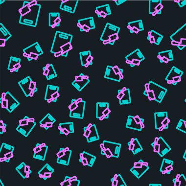 Çizgi kesme tahtası ve et helikopter simgesi siyah arkaplanda kusursuz desen izole etti. Kasap bıçağı. Tahta kesme sembolü. Vektör.