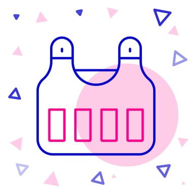 Beyaz arka planda izole edilmiş kurşun ikonundan korunmak için kurşun geçirmez yelek. Vücut zırhı işareti. Askeri kıyafetler. Renkli taslak konsepti. Vektör.